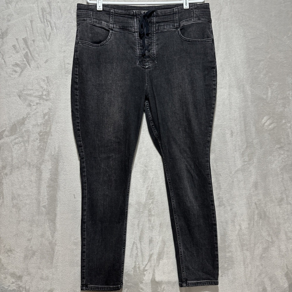 We The Free People CRVY Lace Up Skinny Jeans Women's 35 Black High Waist Pockets